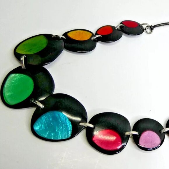 Abalone Shell Rainbow Necklace 26" Vintage Black Celtic Moon 90s Graduated Retro - Picture 3 of 5
